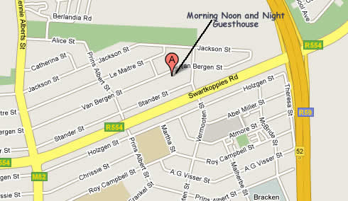 Map to Morning Noon & Night B&B Guest House accommodation in Alberton